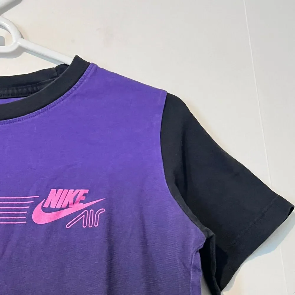 Vintage Nike Air Boys T-Shirt Size L Black Purple Hybrid Graphic Print Tee